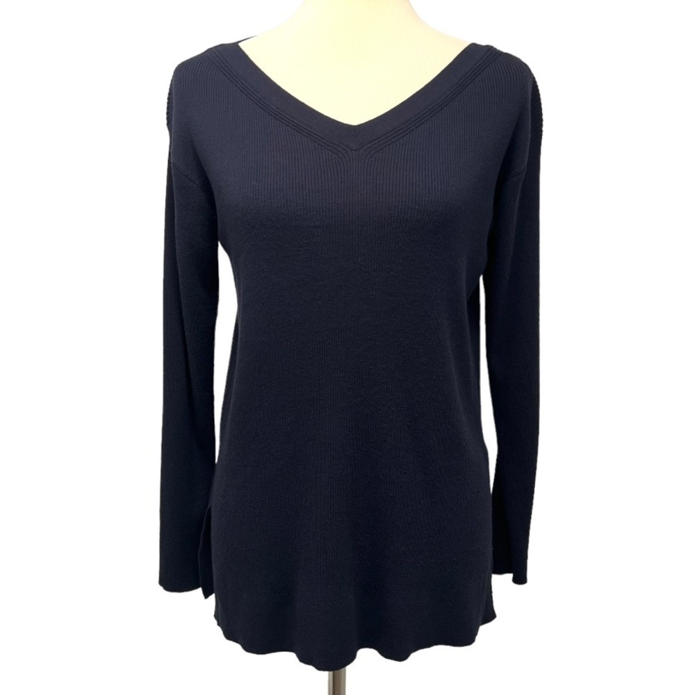Lafayette 148 Black Ribbed V Neck Pullover Top Ladies Medium - Picture 8 of 10